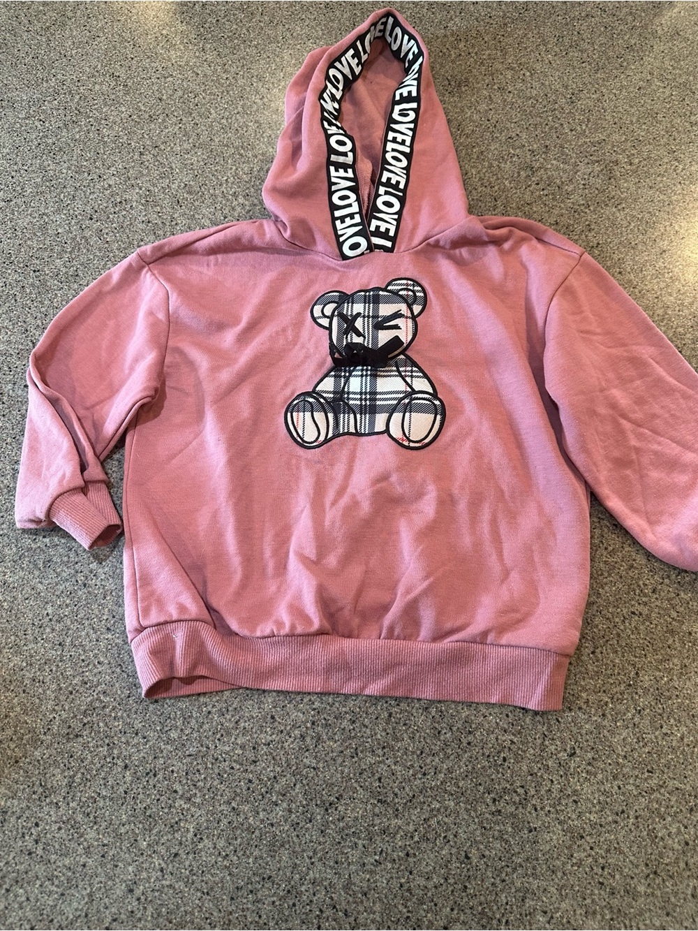 SHEIN Pink Kids Hoodie with Plaid Teddy Applique